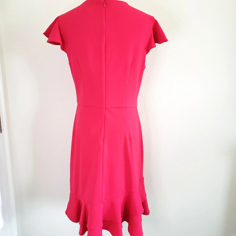 BETSEY JOHNSON Short Sleeve Fitted Ruffle Hem Fuchsia Dress--NWT--10 - Picture 4 of 12